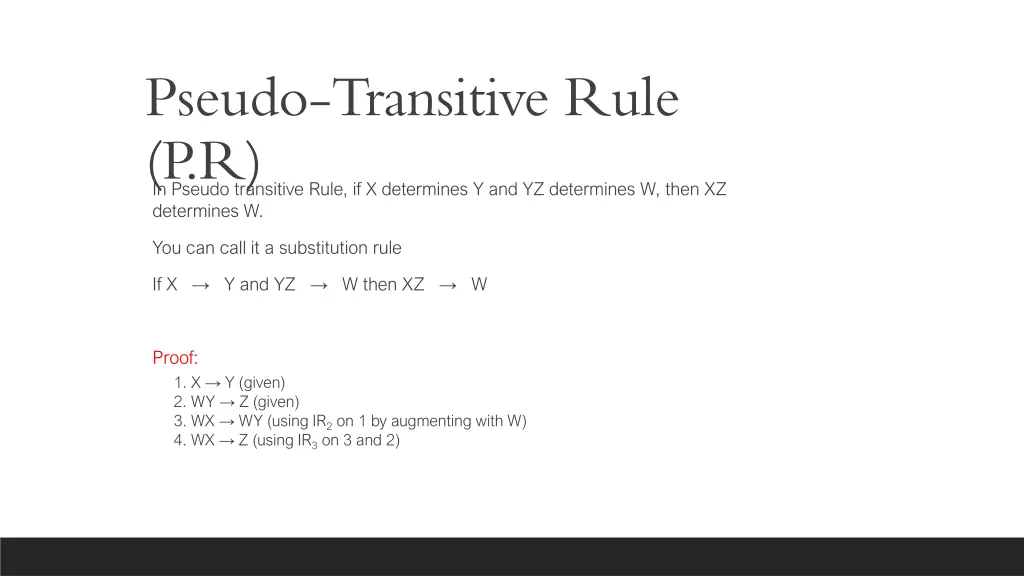 pseudo transitive rule p r in pseudo transitive
