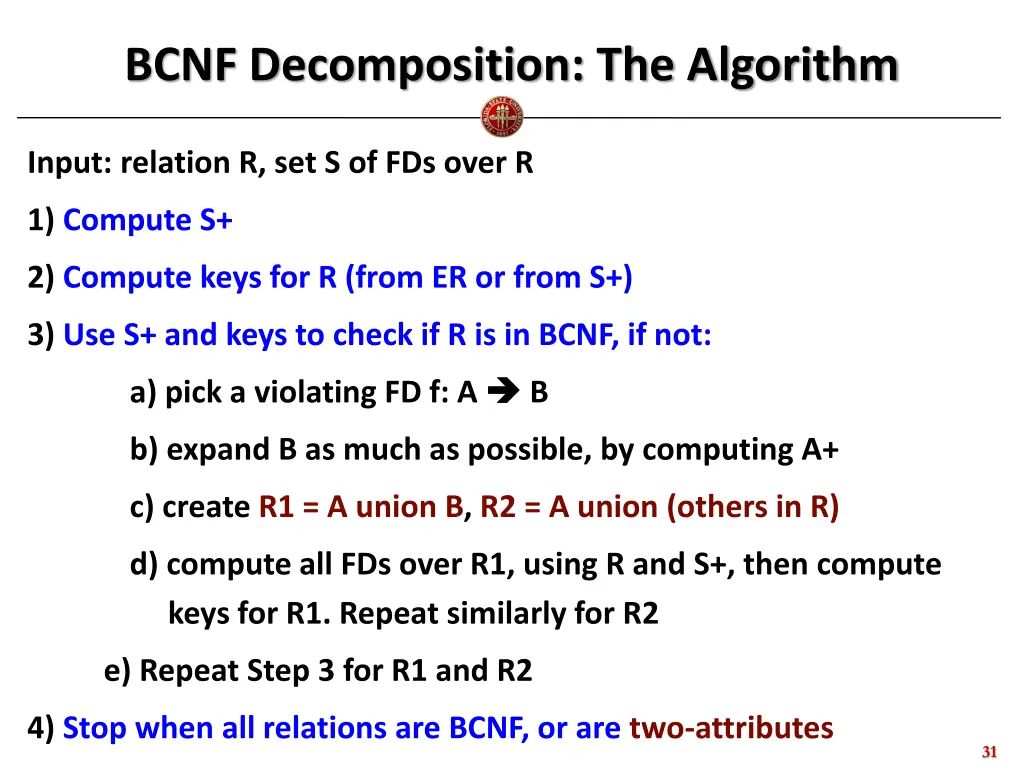 bcnf decomposition the algorithm