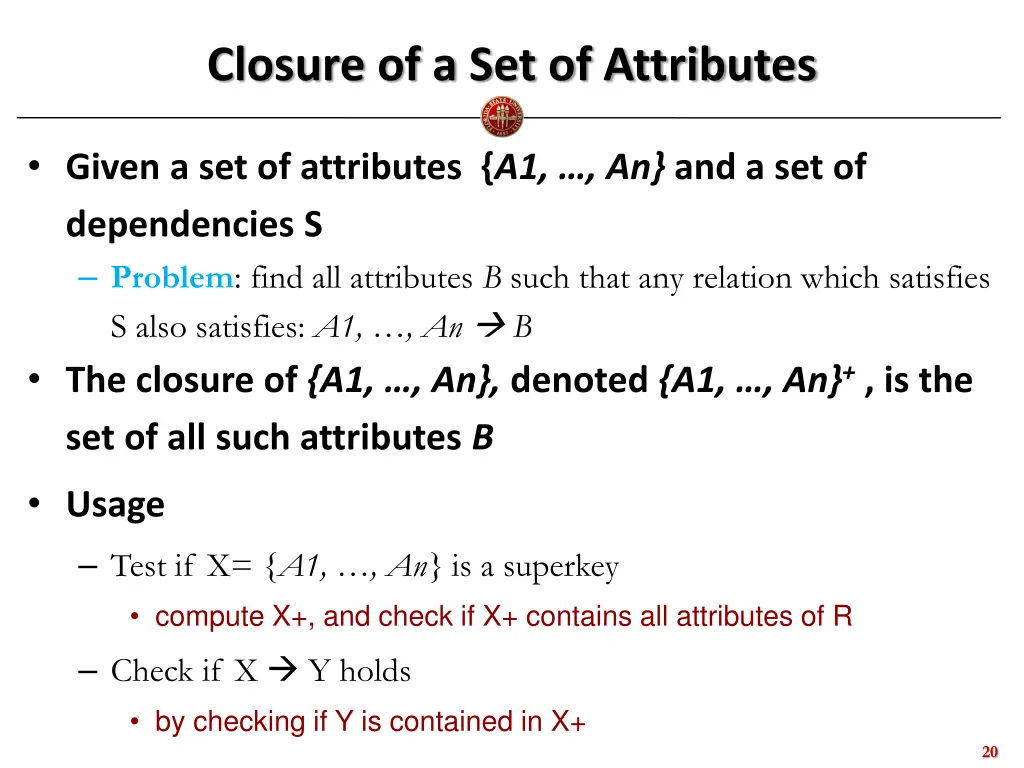 closure of a set of attributes