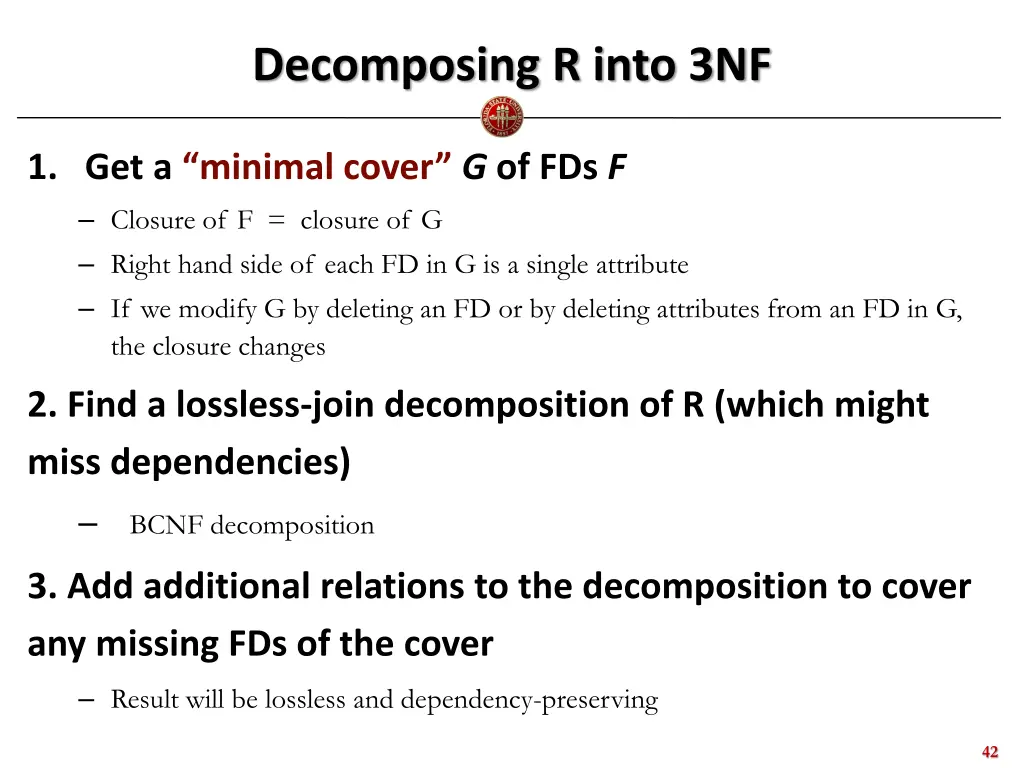 decomposing r into 3nf