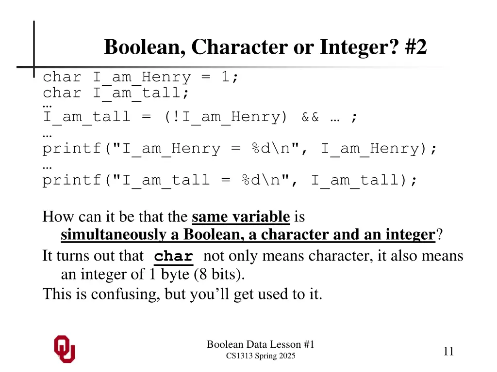 boolean character or integer 2