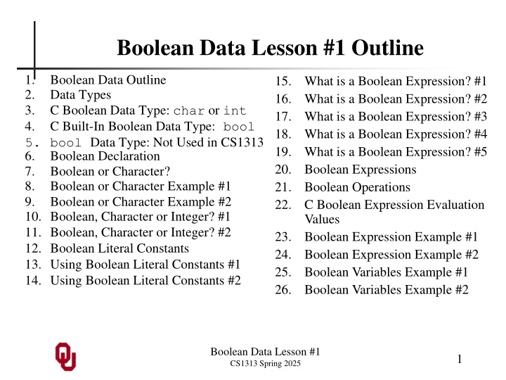 boolean data lesson 1 outline