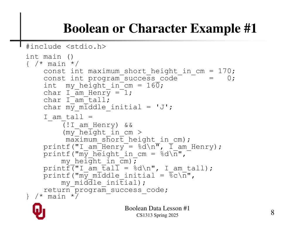 boolean or character example 1