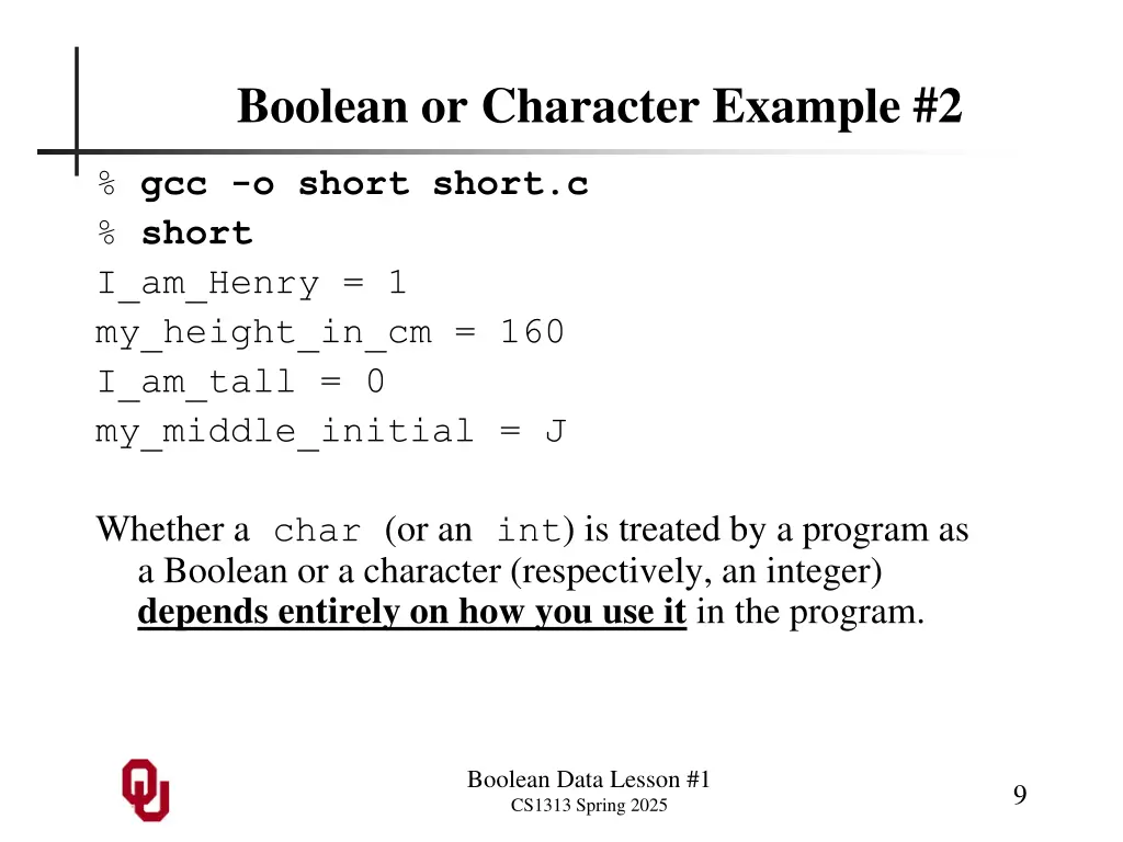 boolean or character example 2