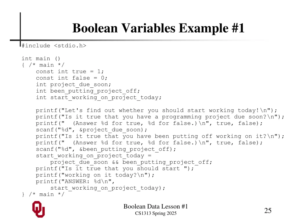 boolean variables example 1