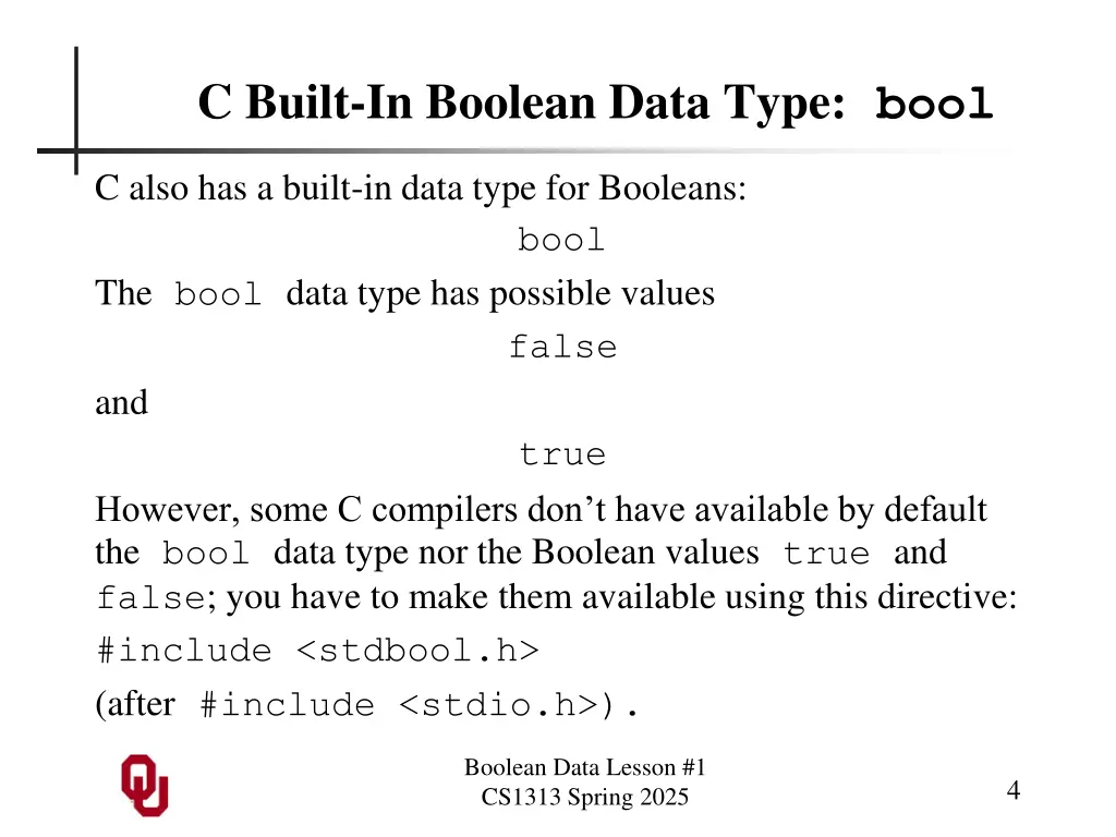 c built in boolean data type bool