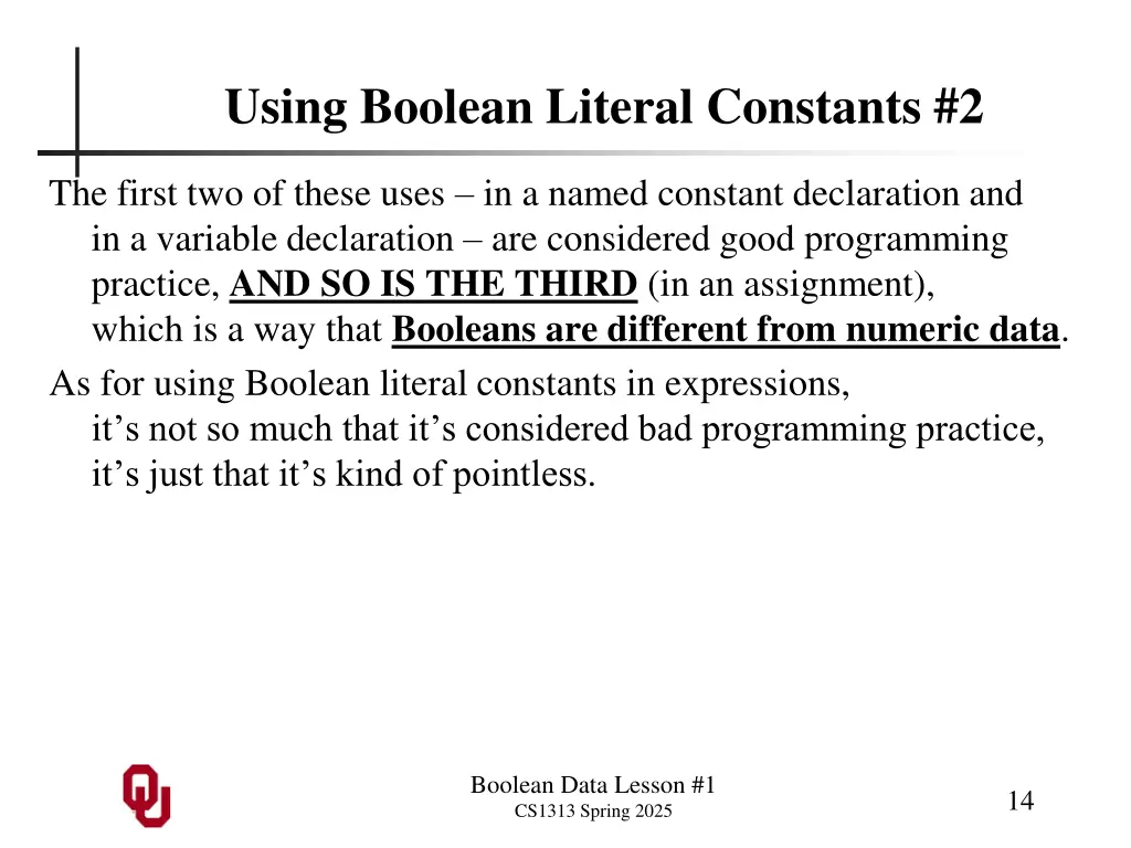 using boolean literal constants 2