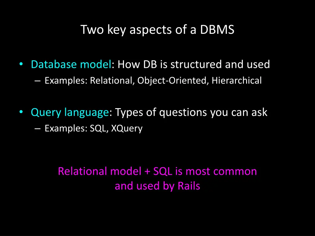 two key aspects of a dbms