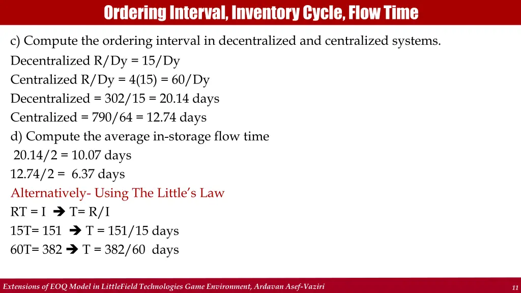 ordering interval inventory cycle flow time