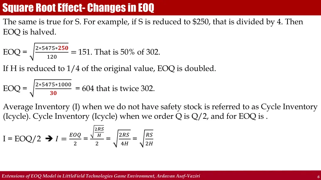 square root effect changes in eoq the same