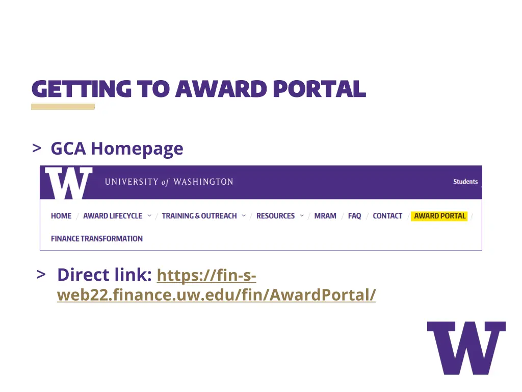 getting to award portal getting to award portal