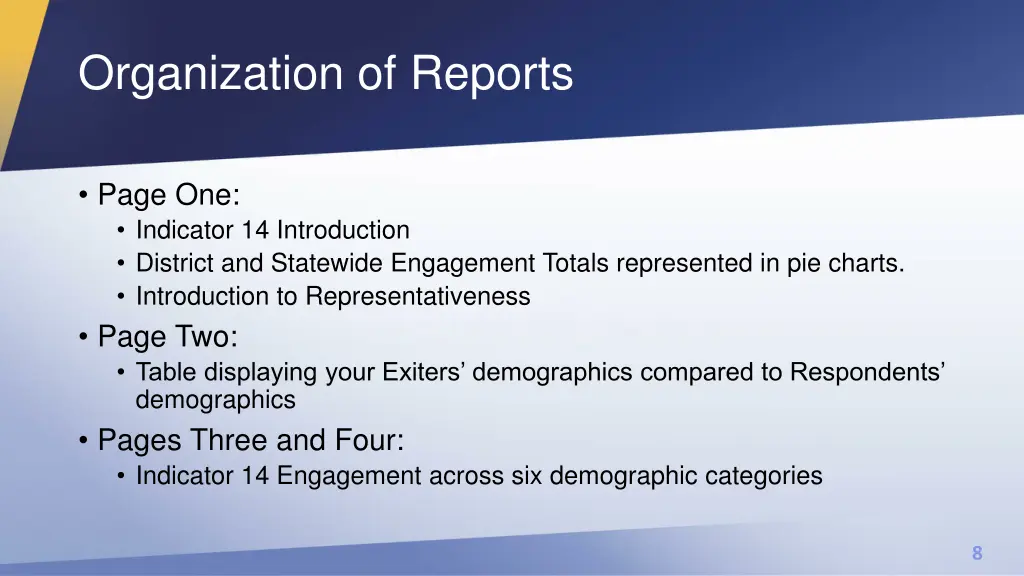 organization of reports