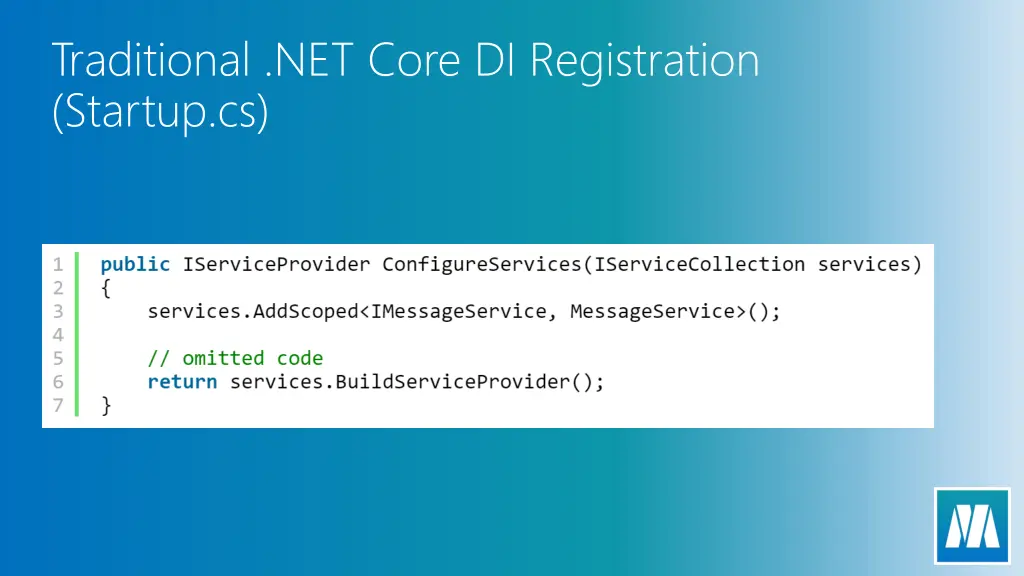 traditional net core di registration startup cs