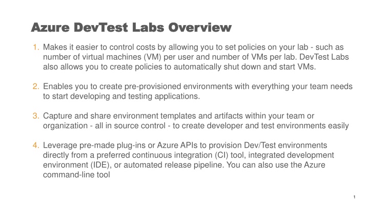 azure devtest labs overview azure devtest labs