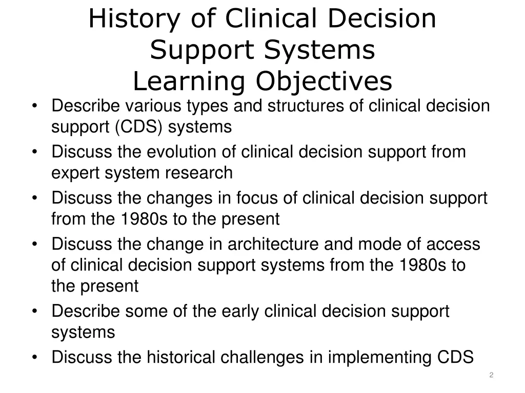 history of clinical decision support systems