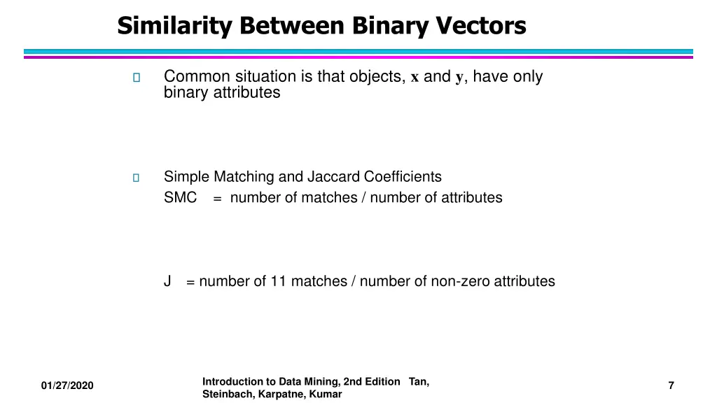 similarity between binary vectors