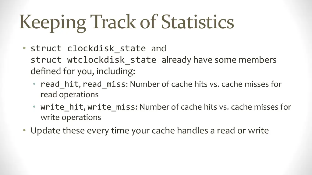 keeping track of statistics