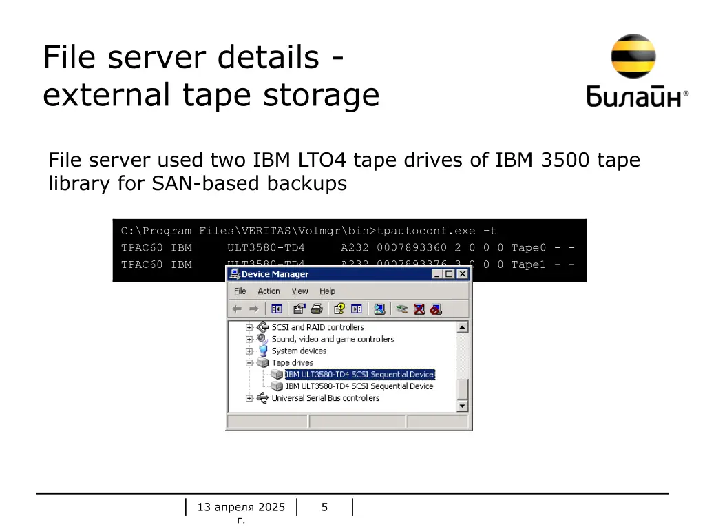 file server details external tape storage