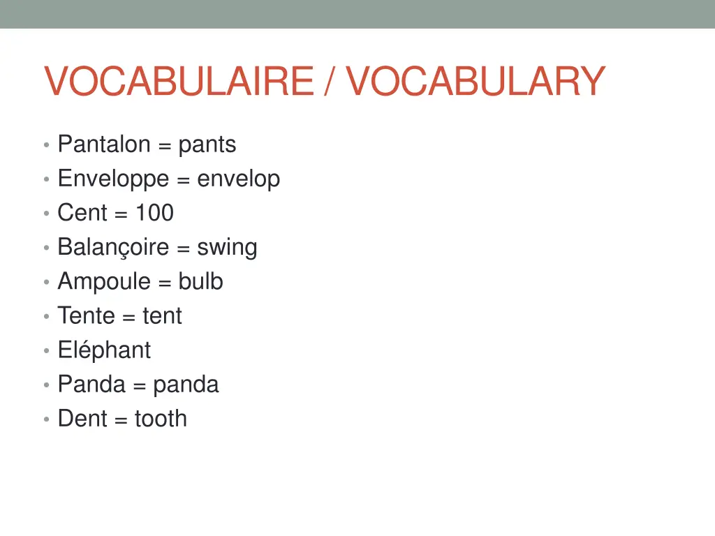 vocabulaire vocabulary