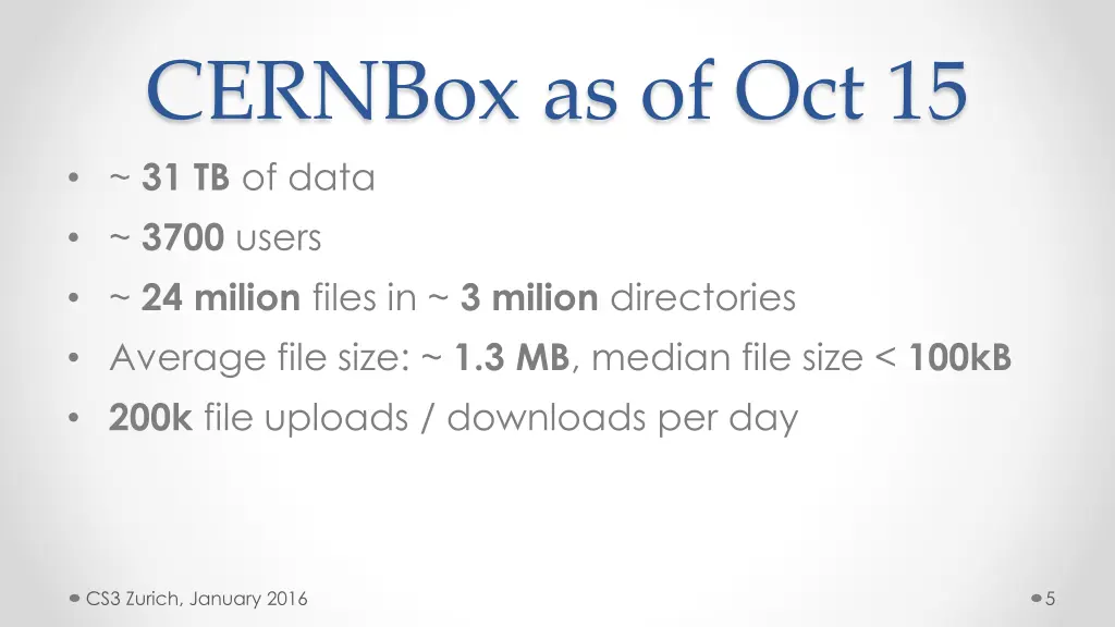 cernbox as of oct 15 31 tb of data 3700 users