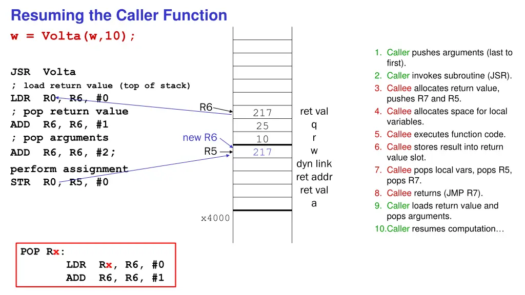 resuming the caller function w volta w 10