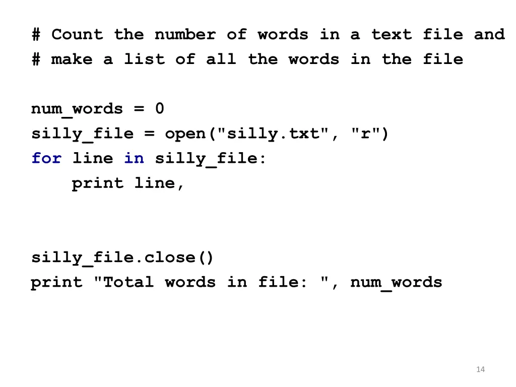 count the number of words in a text file and make