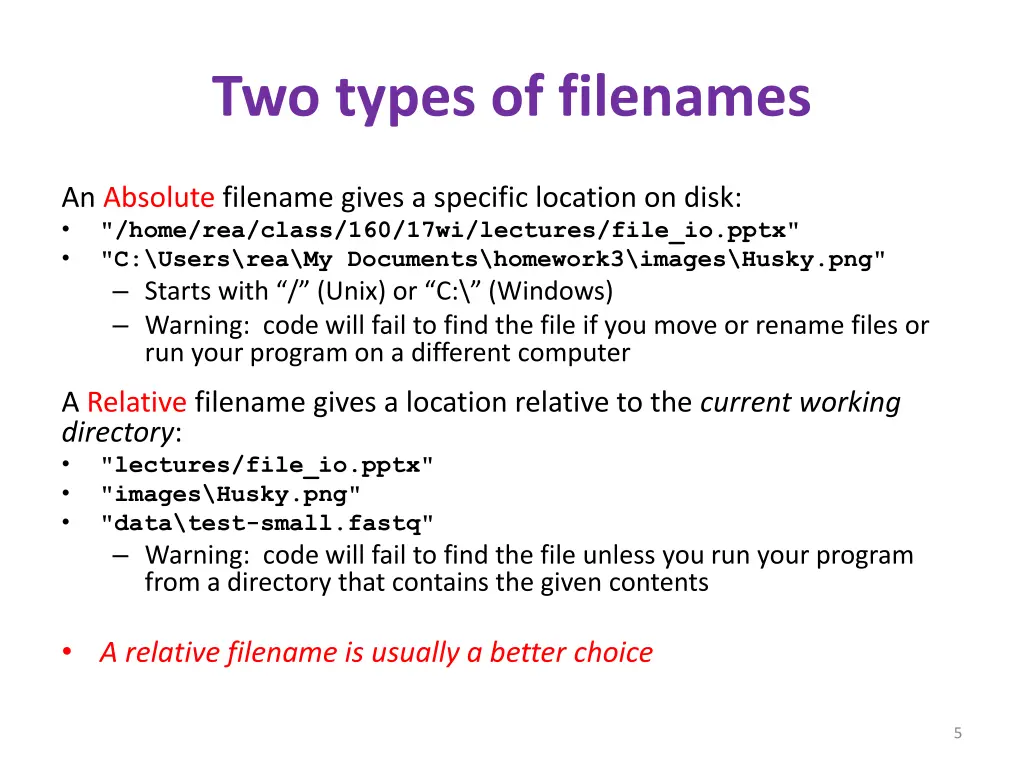 two types of filenames