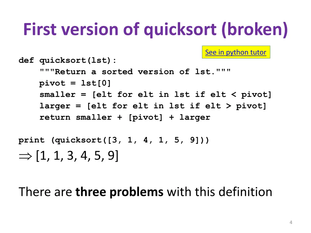 first version of quicksort broken