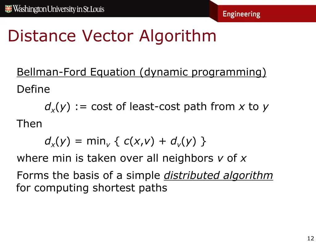 distance vector algorithm