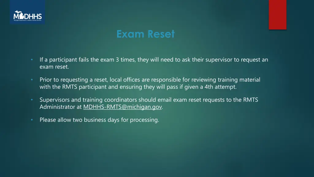 exam reset