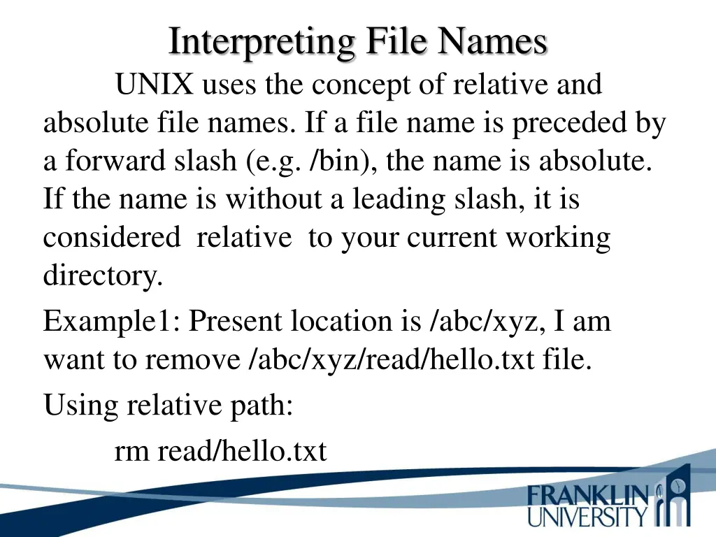 interpreting file names unix uses the concept