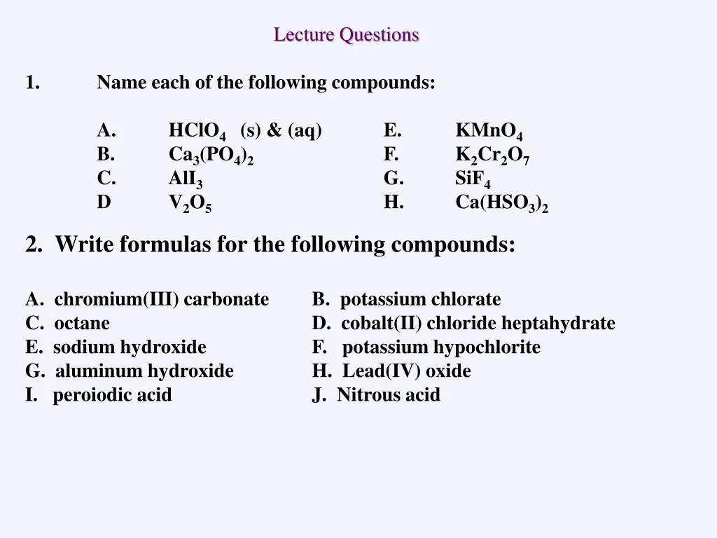lecture questions