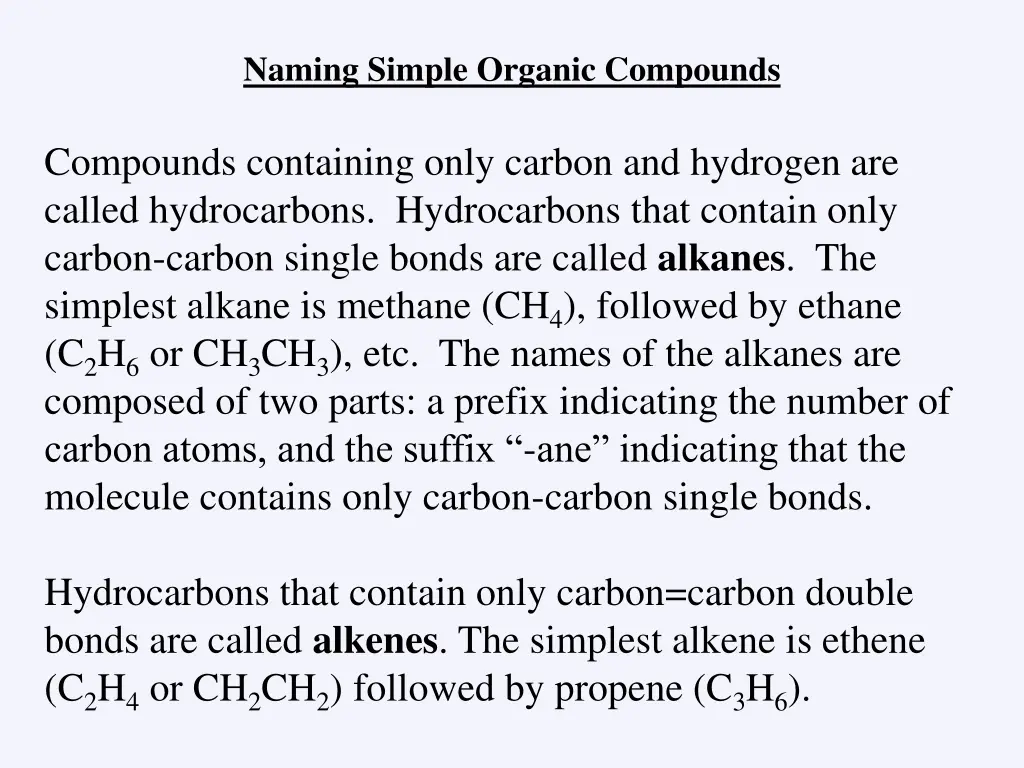 naming simple organic compounds