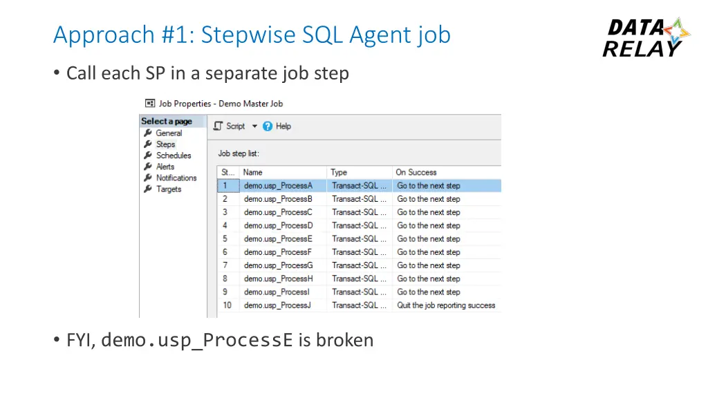 approach 1 stepwise sql agent job