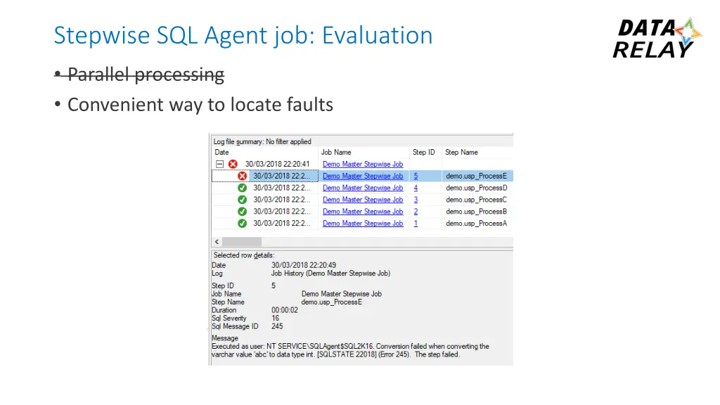 stepwise sql agent job evaluation
