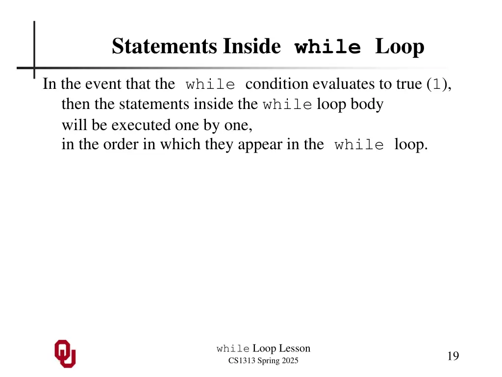 statements inside while loop