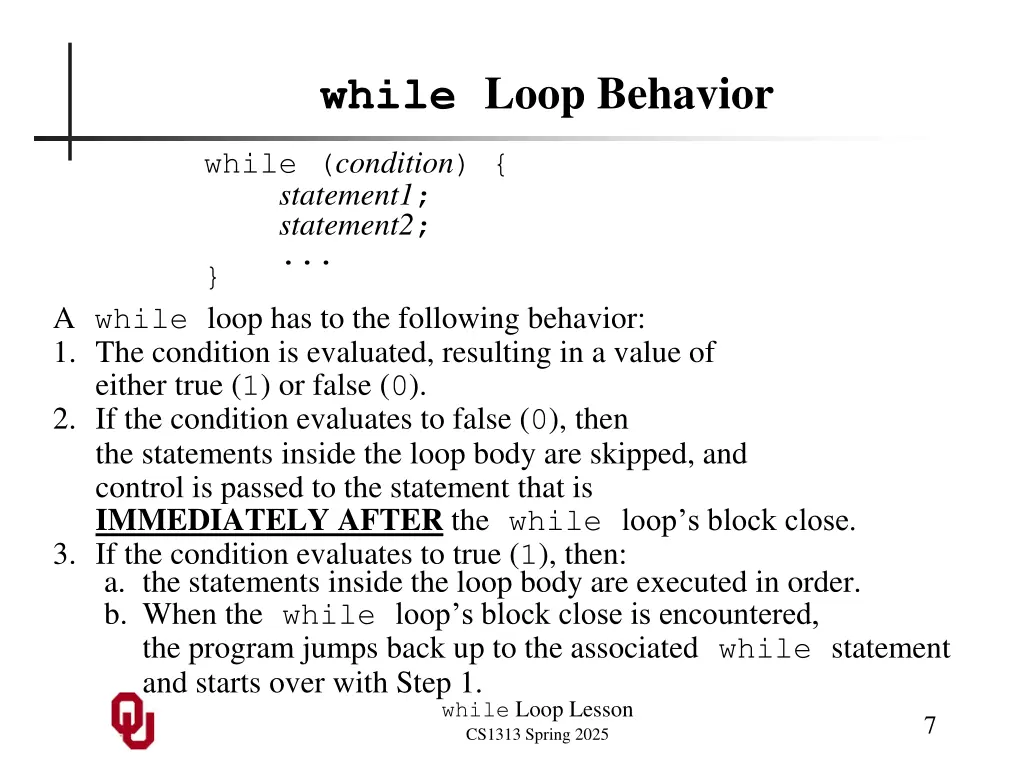 while loop behavior