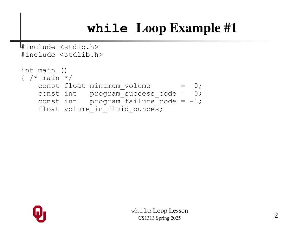 while loop example 1