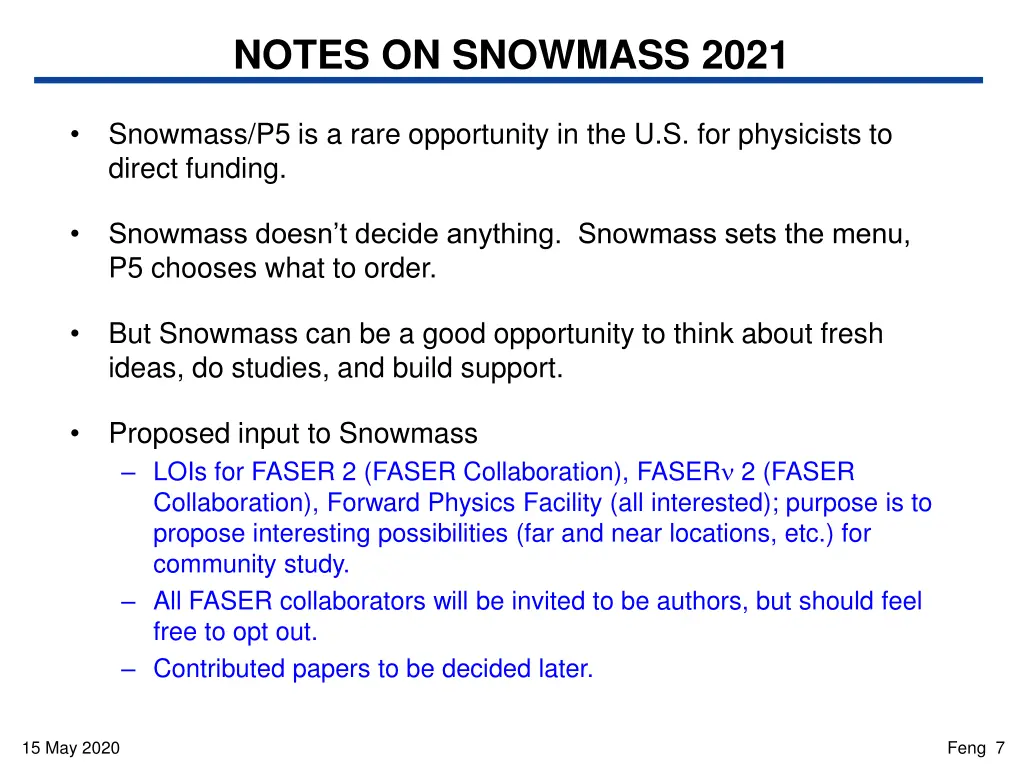 notes on snowmass 2021