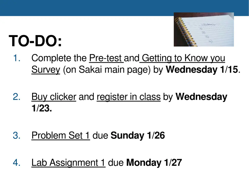 to do 1 complete the pre test and getting to know