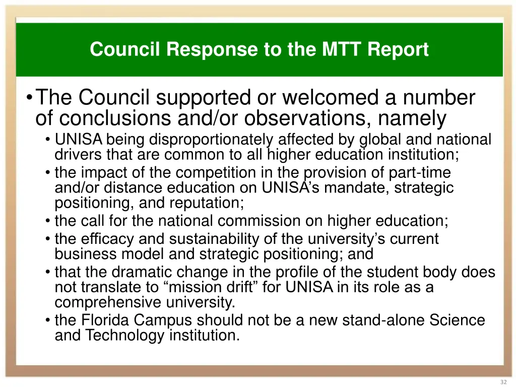 council response to the mtt report 1