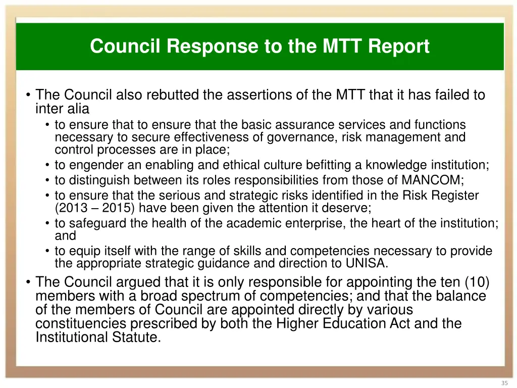 council response to the mtt report 4