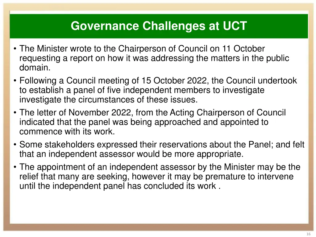 governance challenges at uct 1