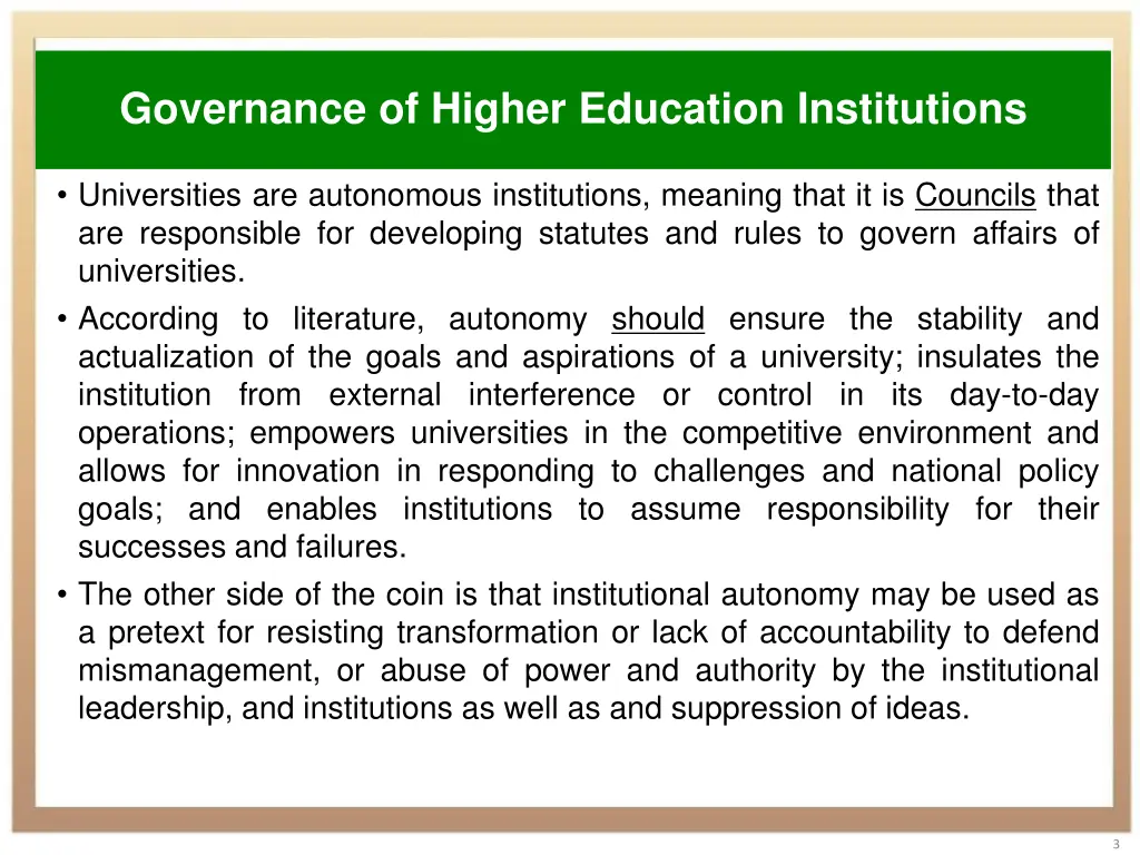 governance of higher education institutions