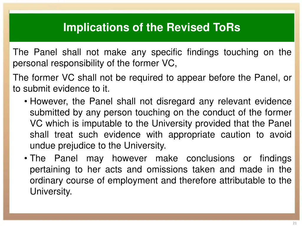 implications of the revised tors