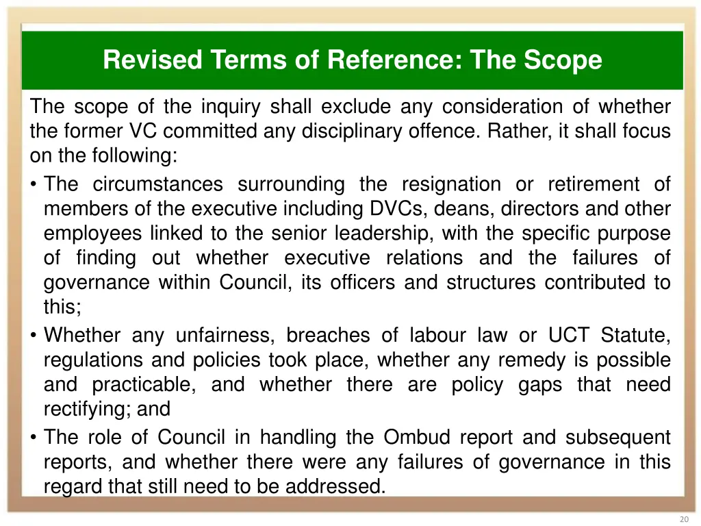 revised terms of reference the scope