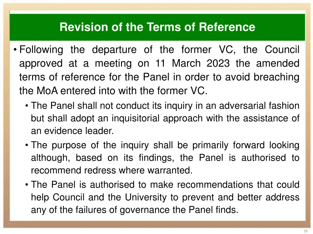 revision of the terms of reference