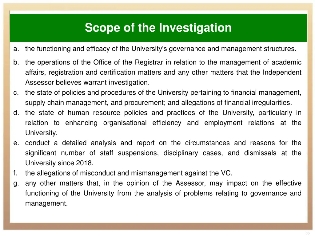 scope of the investigation