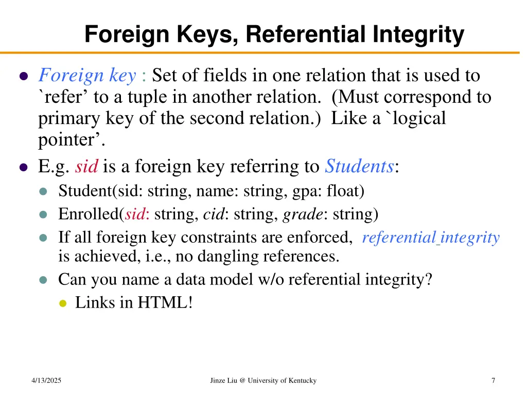 foreign keys referential integrity
