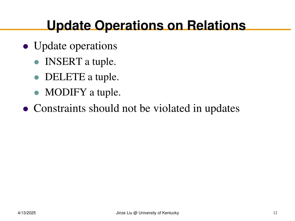 update operations on relations